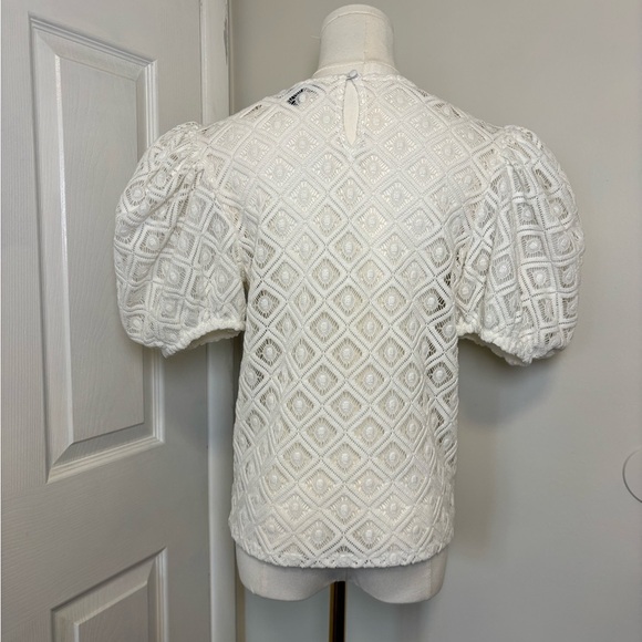 Express Puff Sleeve Cream Crochet Eyelet Blouse - Medium - Picture 6 of 6